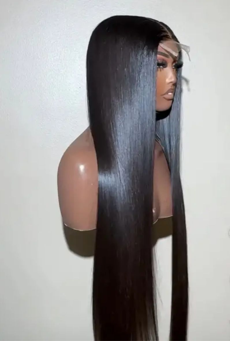 Sleek black long straight wig